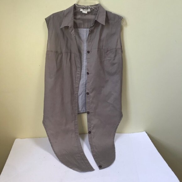 HELMUT LANG Tie Front Sleeveless Cotton Button Up Shirt Top Minimalist Neutral S - Picture 4 of 14
